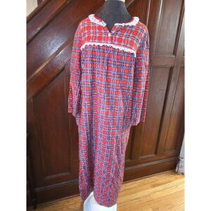 Vintage Lady Ronte Red Plaid Flannel Nightgown With Lace Trim Large